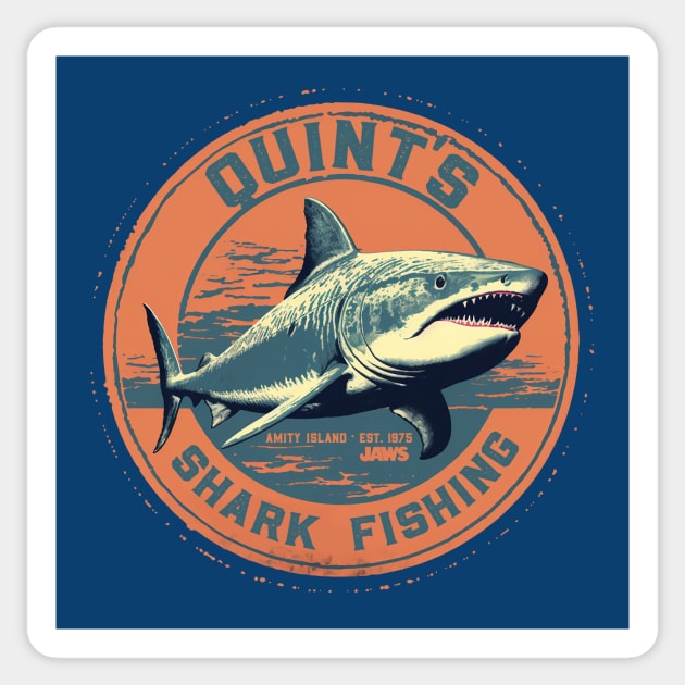 Quint's Shark Fishing Retro Sticker by DavidLoblaw